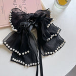 Pearl-Embellished Bow Ribbon Bowknot Claw