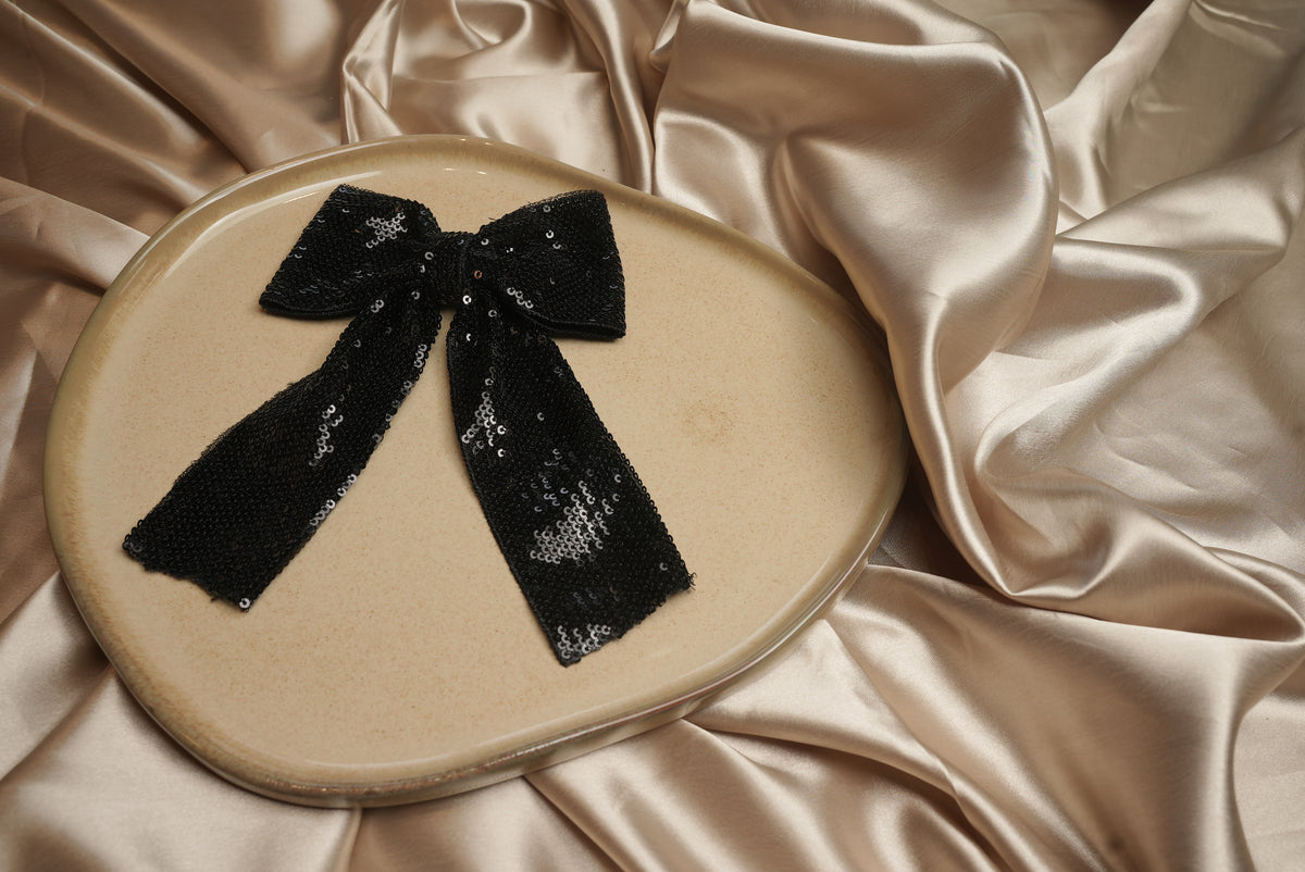 Black Sequin Bow Clip