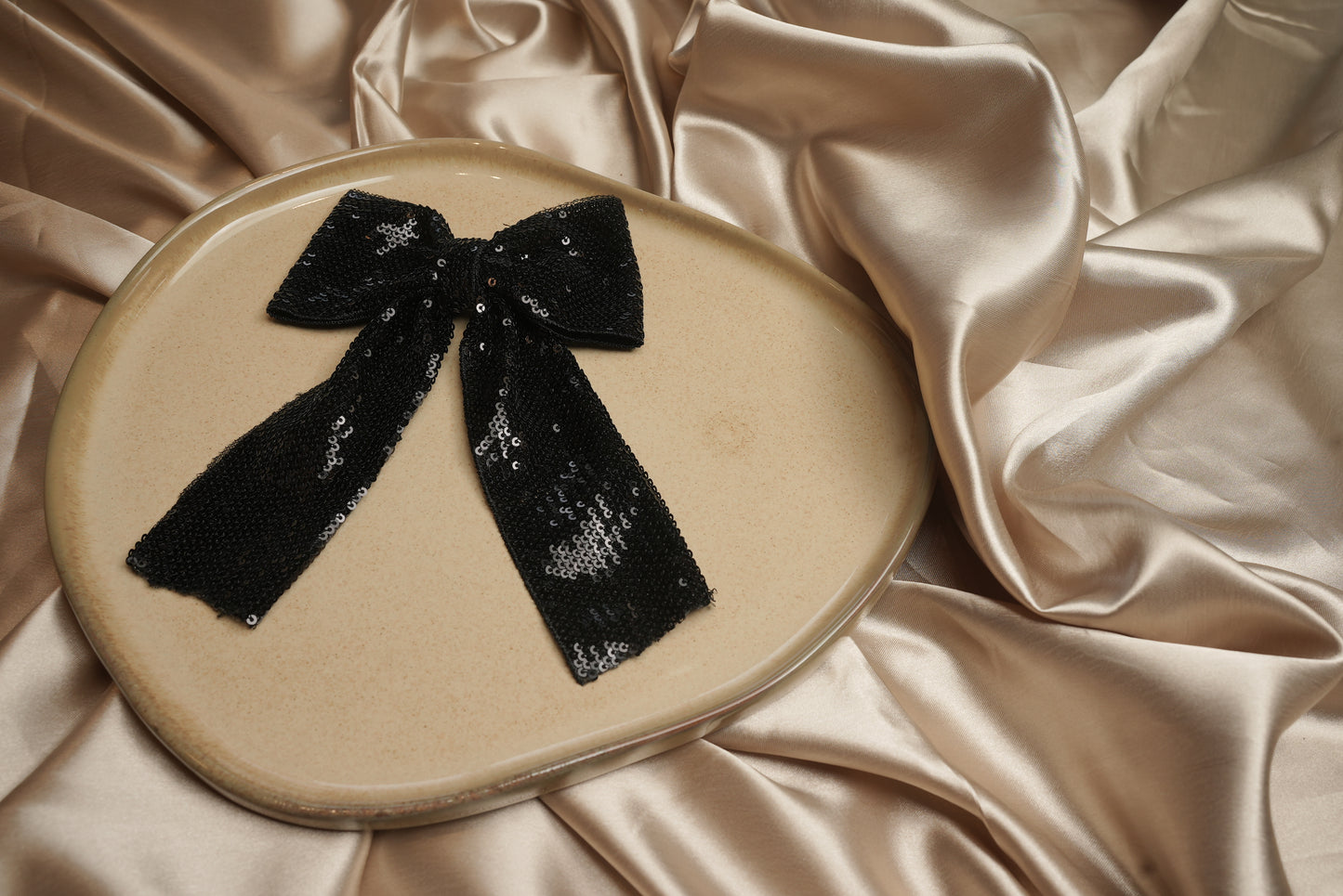 Black Sequin Bow Clip