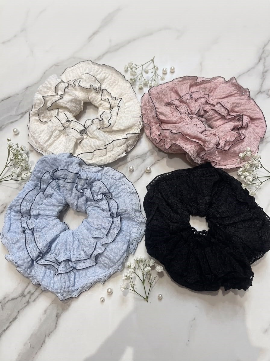 Blush Ruffle Scrunchie - Set Of 4