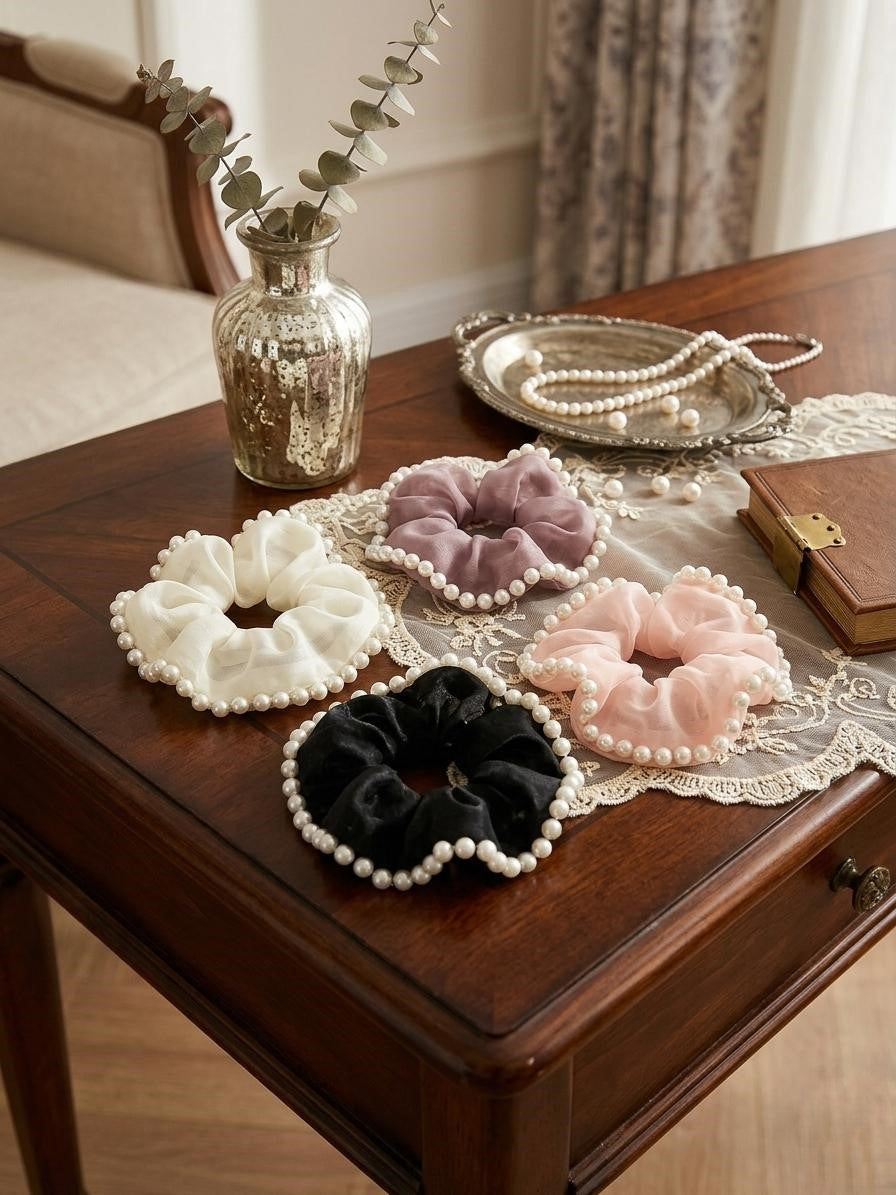 Pearl Serenity Scrunchie - Set Of 4