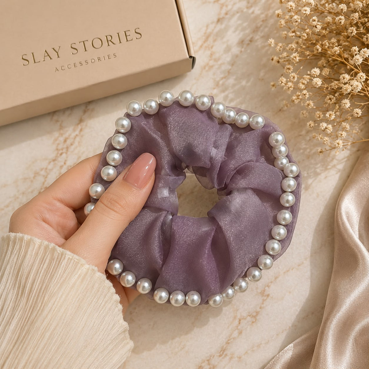 Pearl Serenity Scrunchie - Set Of 4