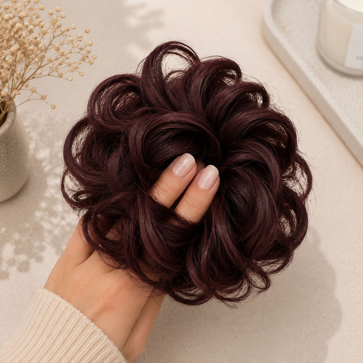 Human Hair Messy Scrunchie    Burgundy |  35gms