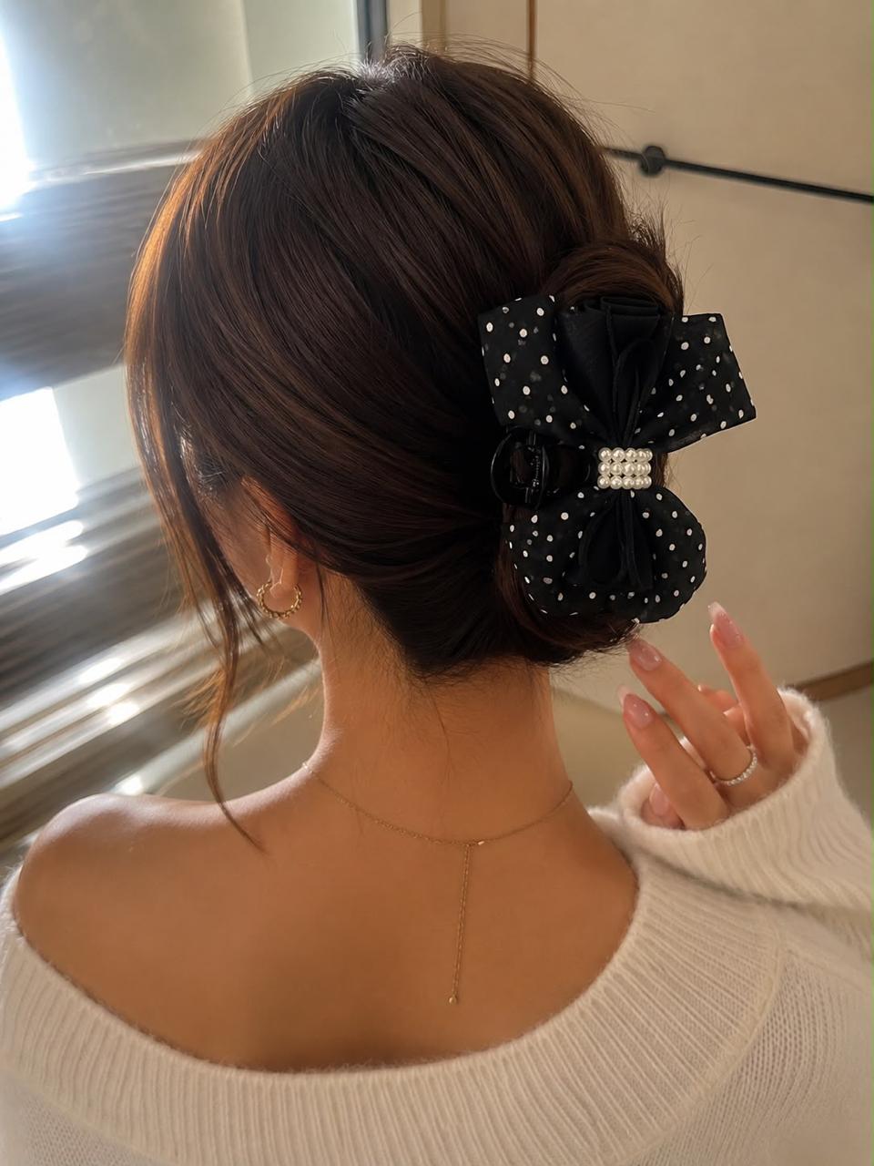 Moonlight Dot Bow Claw Clip
