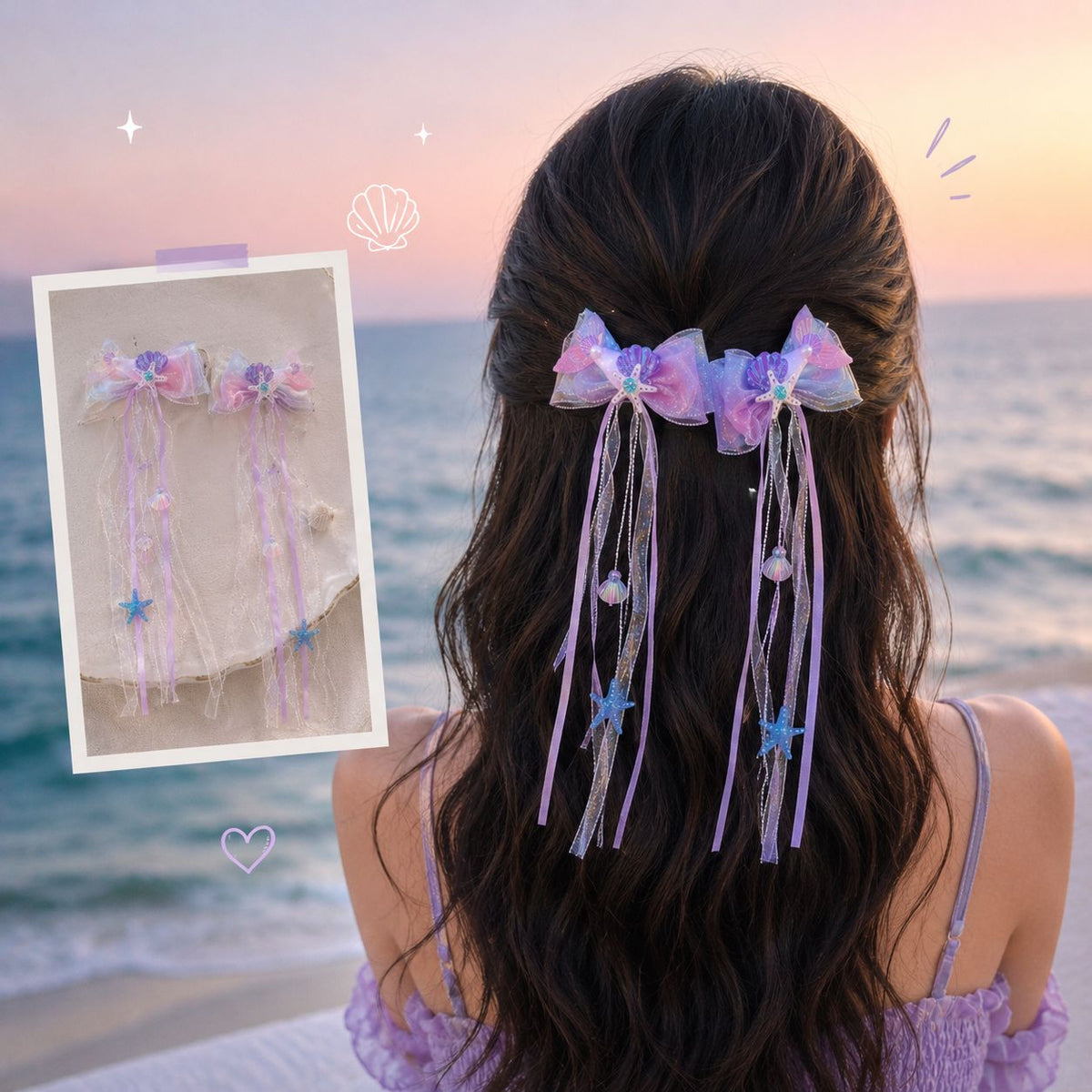 Ocean Dream Bow Hair Clips | Pink