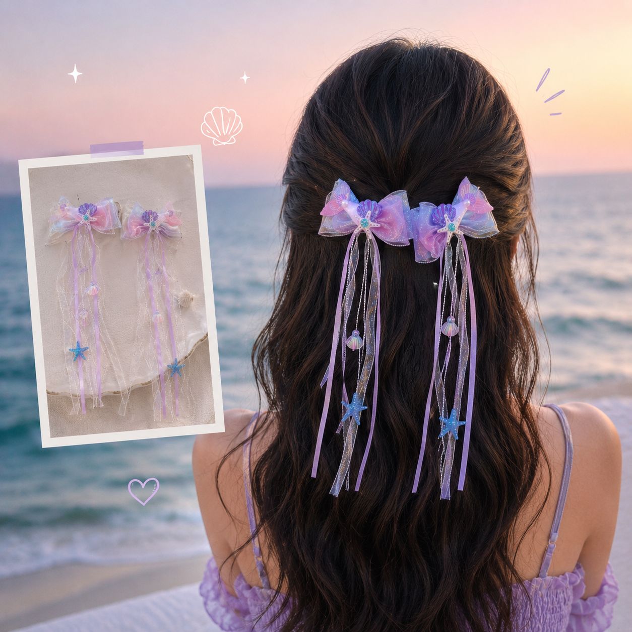 Ocean Dream Bow Hair Clips | Pink