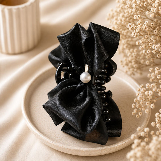 Midnight & Ivory Bow Claw Clip