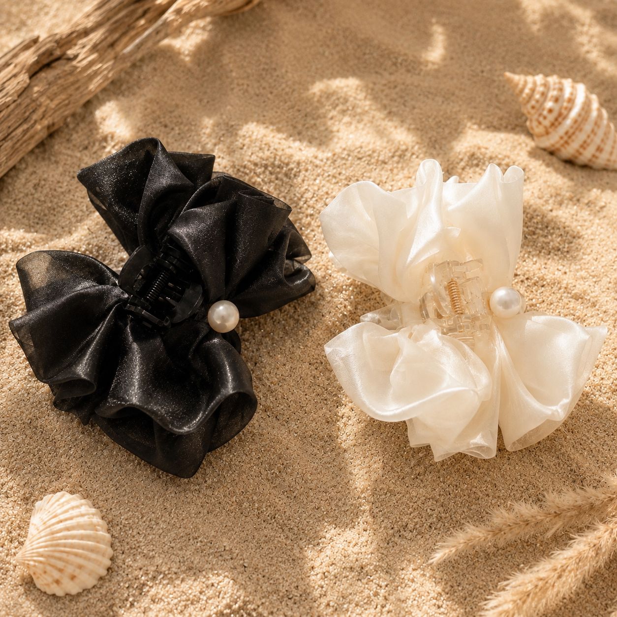 Midnight & Ivory Bow Claw Clip