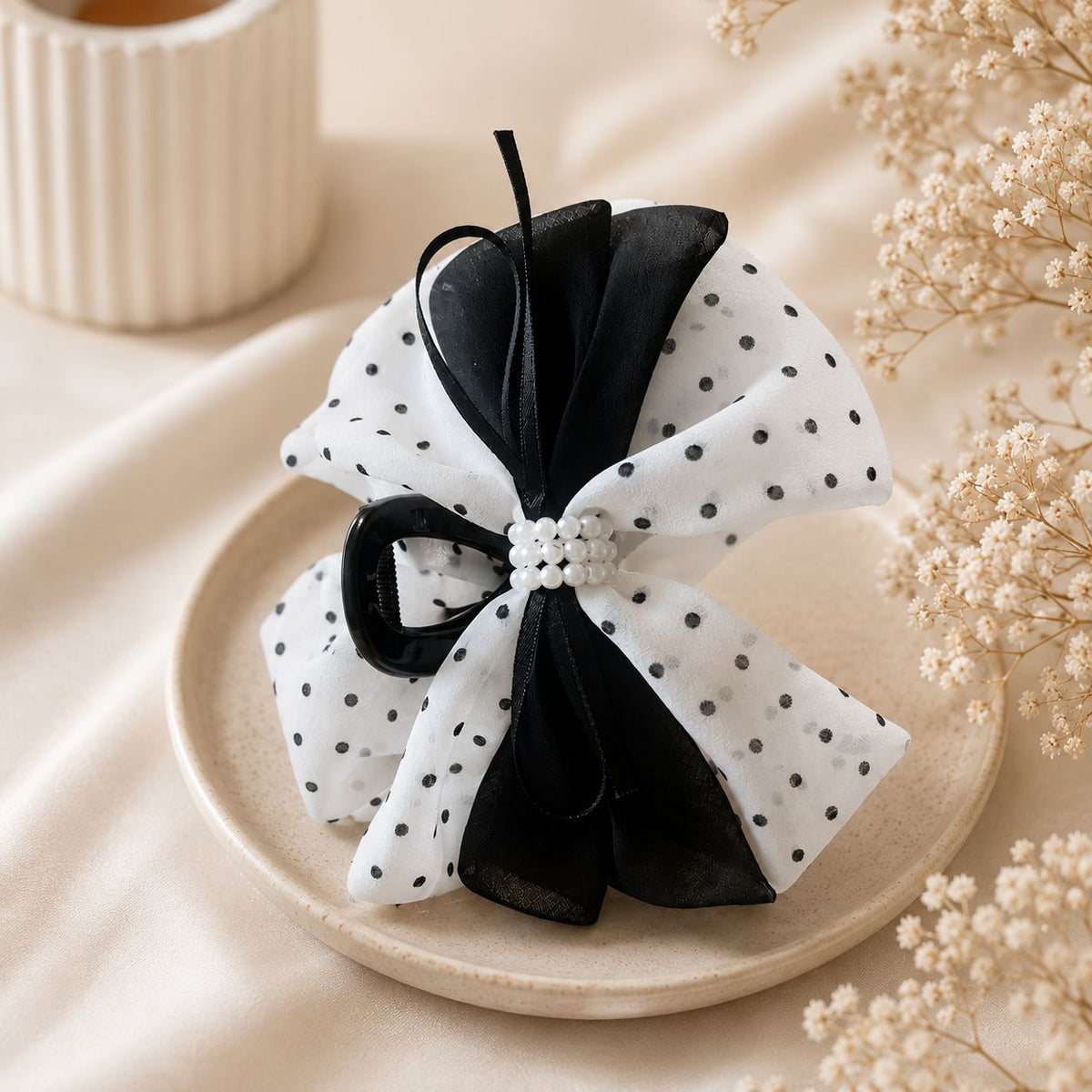 Moonlight Dot Bow Claw Clip