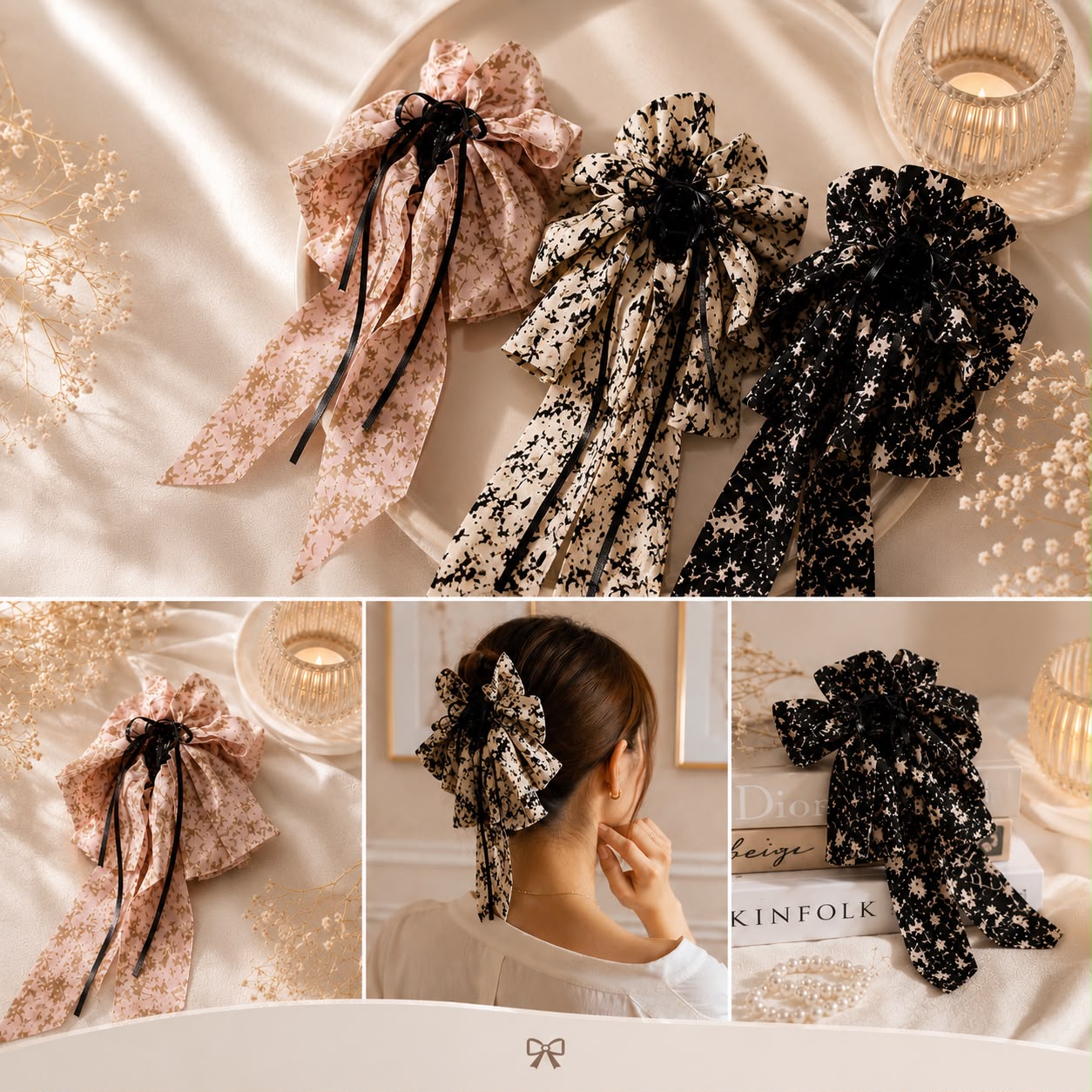 Midnight Floral Bowknot Claw