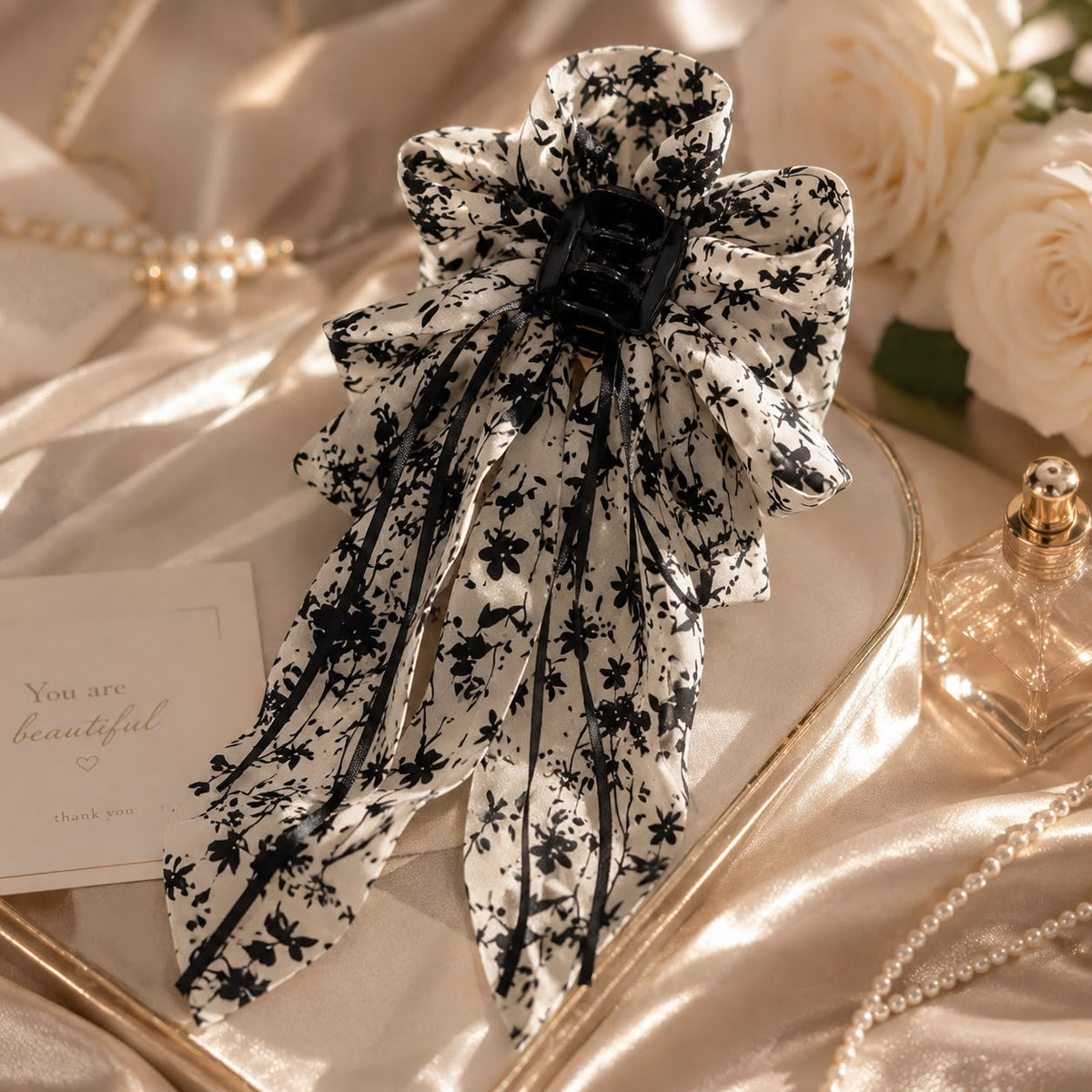 Midnight Floral Bowknot Claw