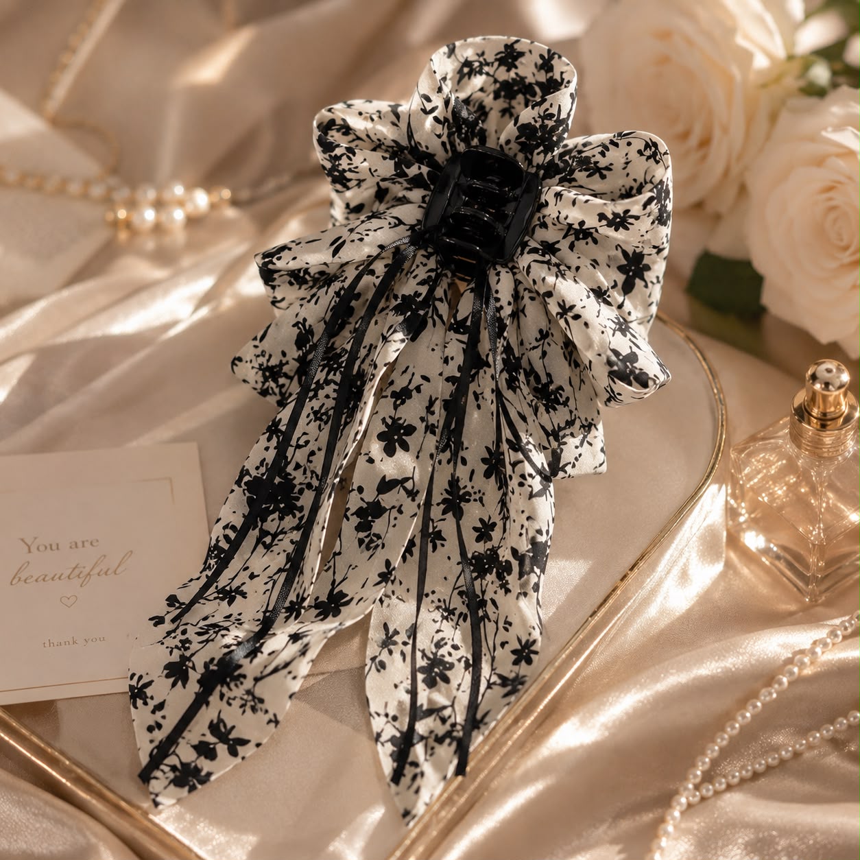 Midnight Floral Bowknot Claw
