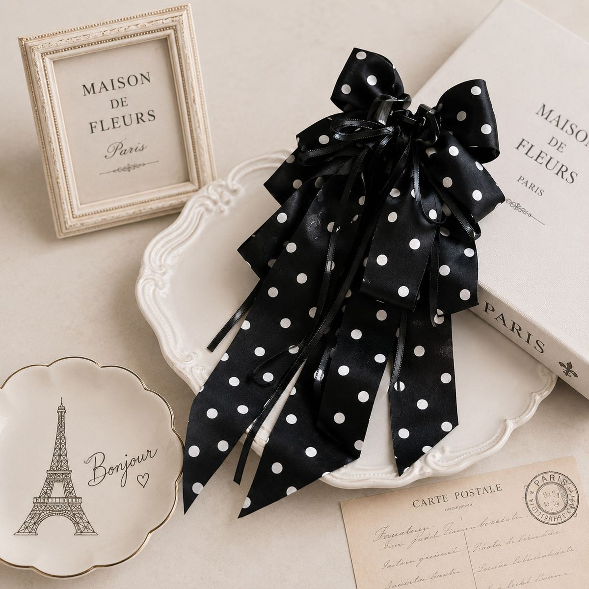 French Polka Dot Bow Claw