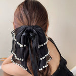Pearl-Embellished Bow Ribbon Bowknot Claw