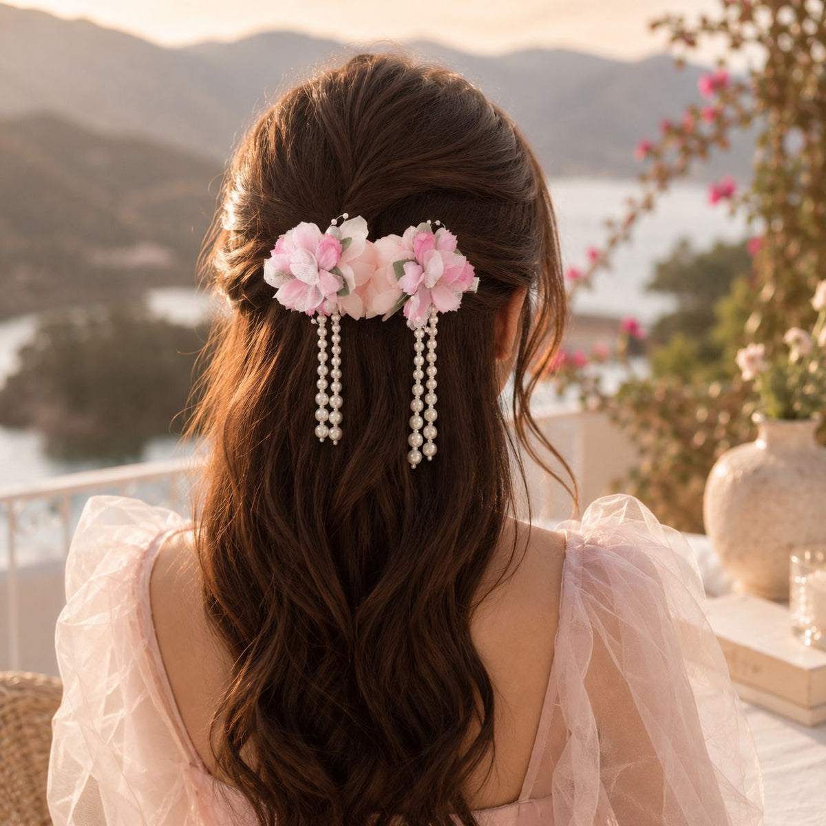 Pearl Blossom Cascade Hair Clip