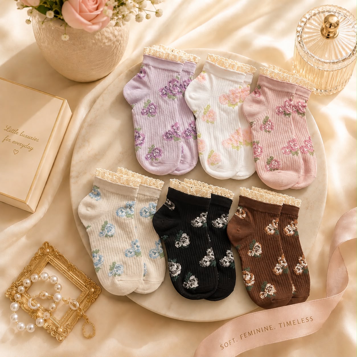 Rose Bloom Socks - Set Of 6