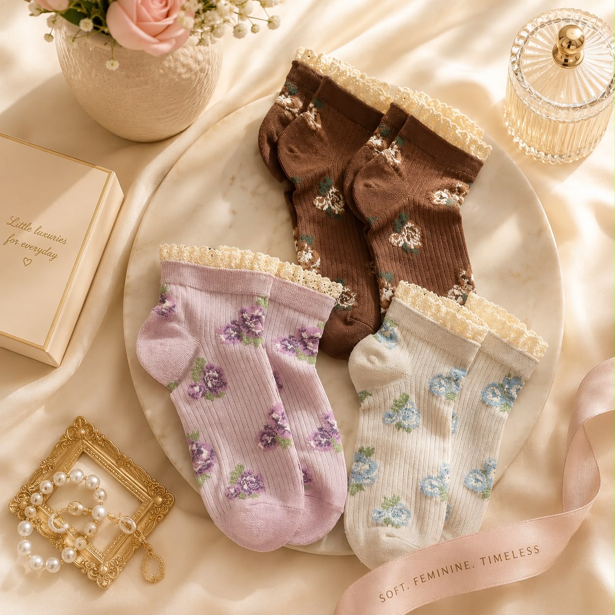 Rose Bloom Socks - Set Of 6